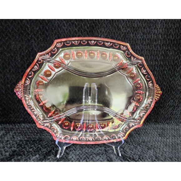 Duncan & Miller Ruby Flash Plaza 101 Oval Thumbprint Relish Dish – 1930s–1940s - Picture 2 of 11